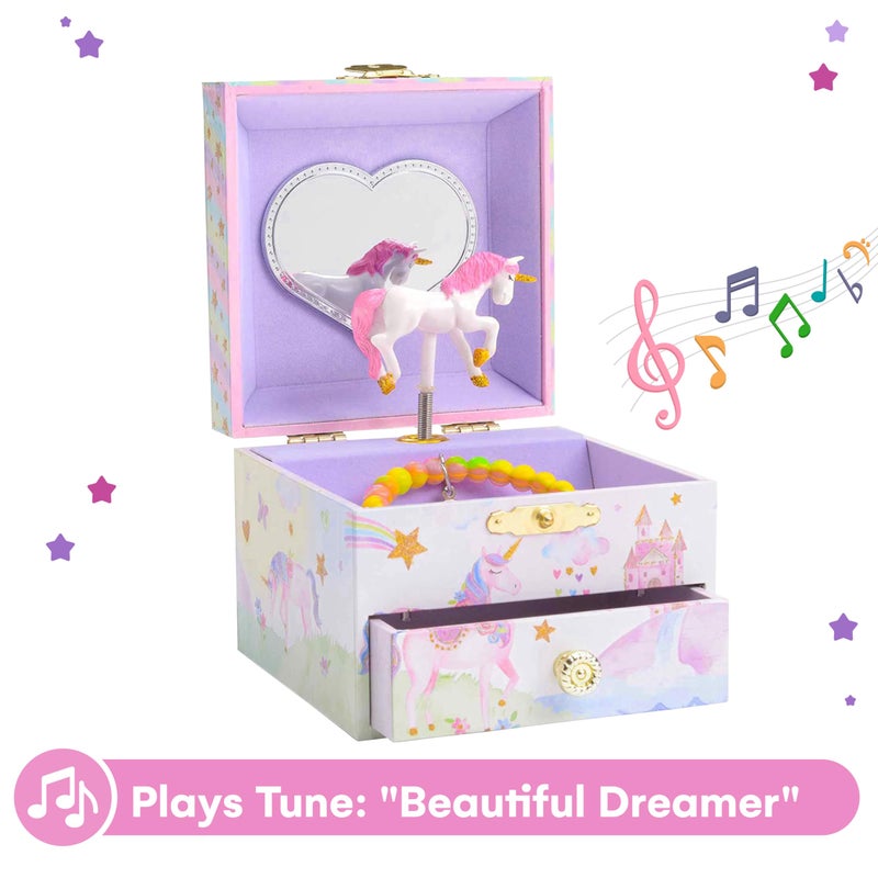 Jewelkeeper Jewelry Box for Girls with 1 Drawer - Unicorn Musical Jewelry Boxes, Beautiful Dreamer Tune, Spinning Unicorn Doll, Little Girl Music Box, Gifts for 5 Year Old Girls, Engineered Wood - Image 4
